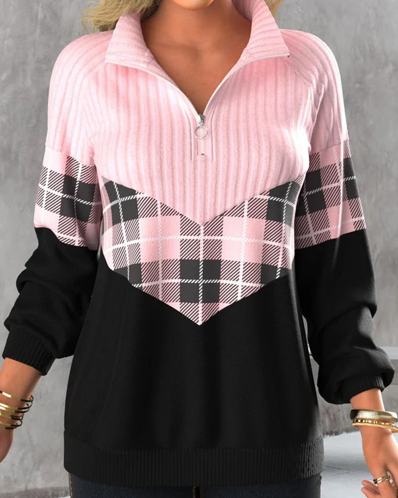 Fudus Hellrosa Stehkragen-Reißverschluss-Sweatshirt