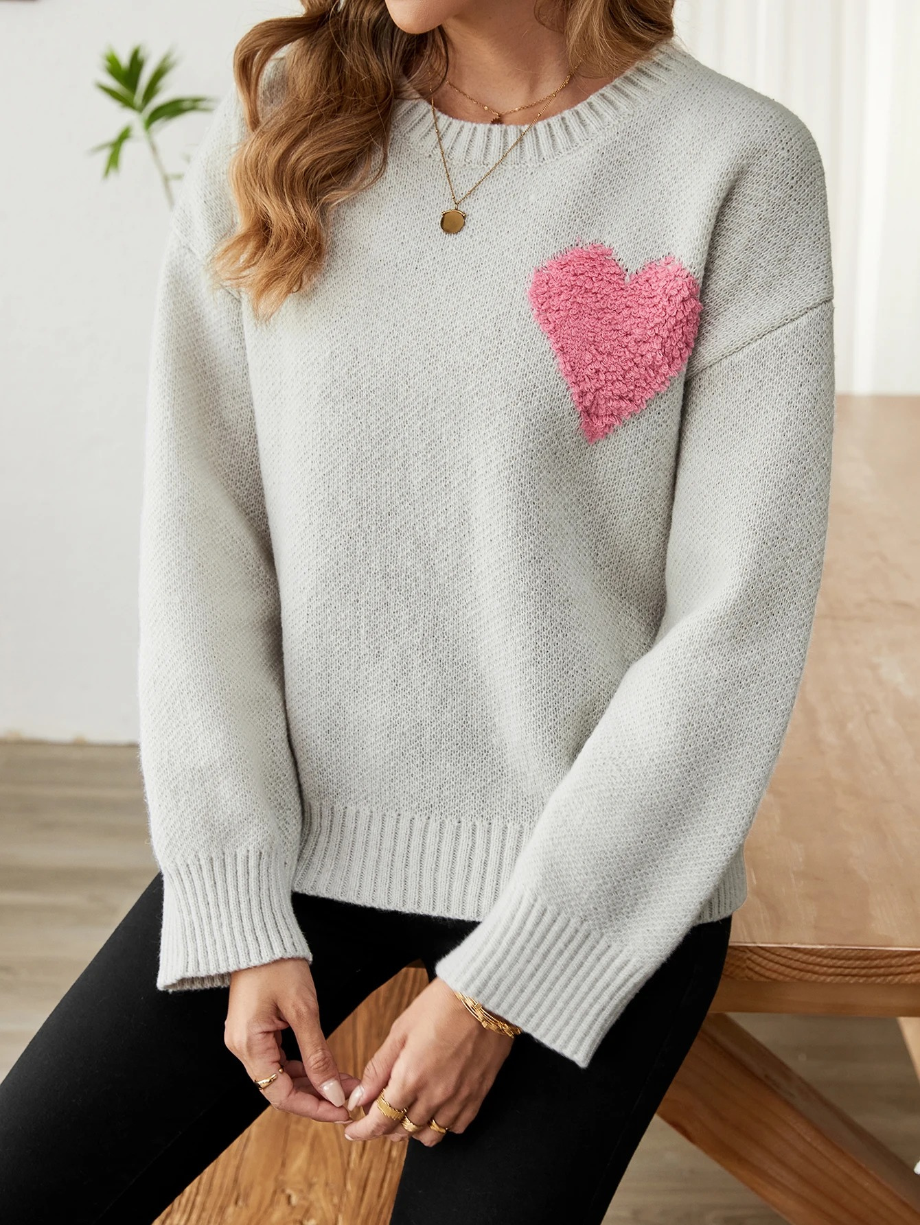 Krohn-e | Sweater - Gemütlicher Herz-Design Strickpullover