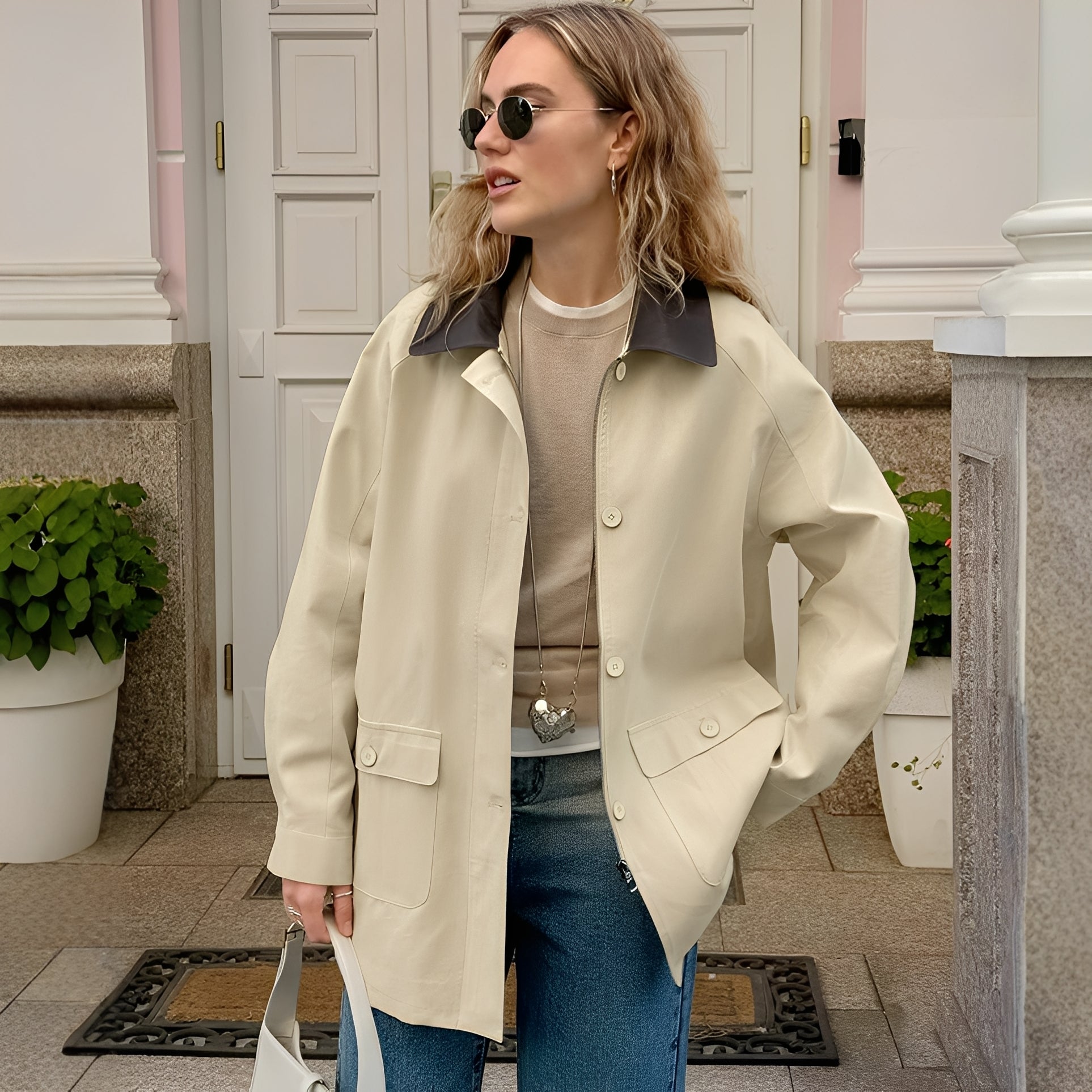 Krohn-e | Stylische, lockere Jacke mit Polokragen für Frauen