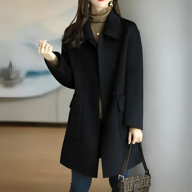 Krohn-e | Warme Damen Wolljacke mit Langer Passform und Knopfverschluss