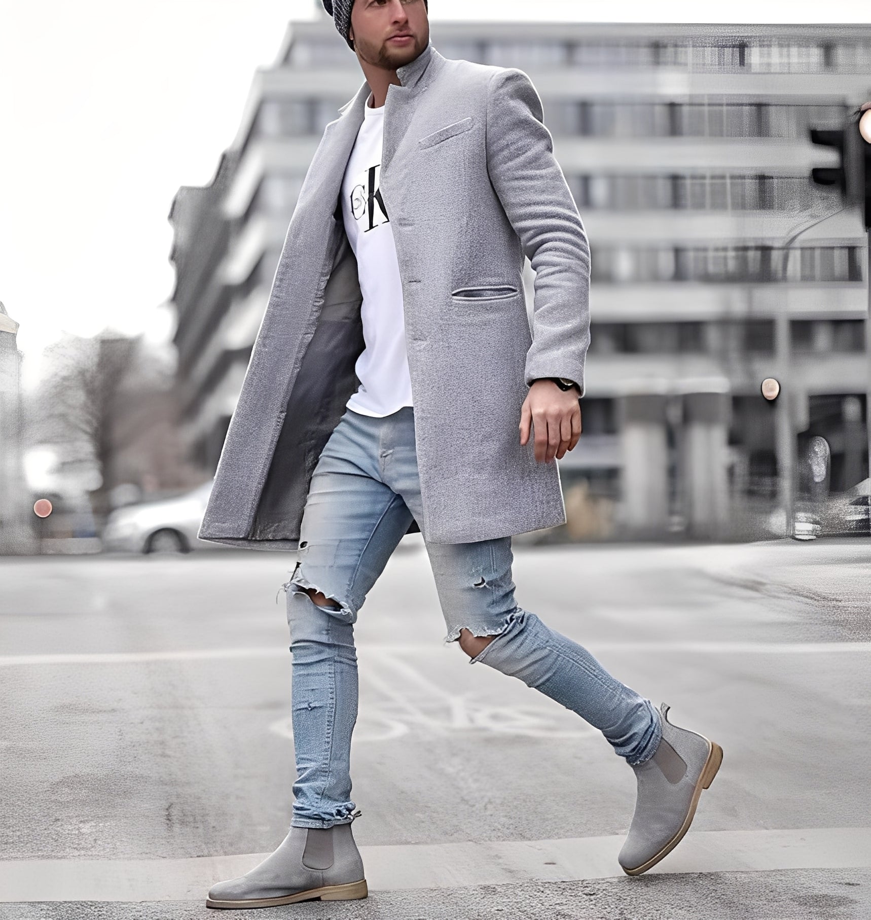 Krohn-e | Lässiger langer Wollmantel für Herren