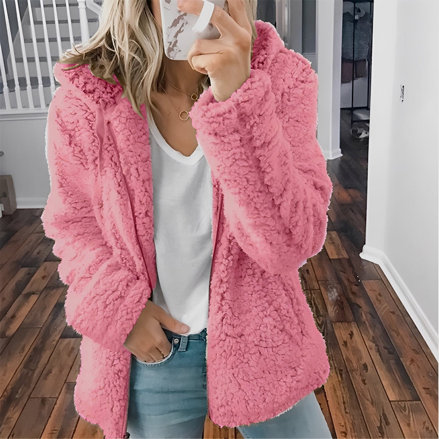 Krohn-e | Lässige Teddy-Fleece-Hoodie-Jacke für Frauen