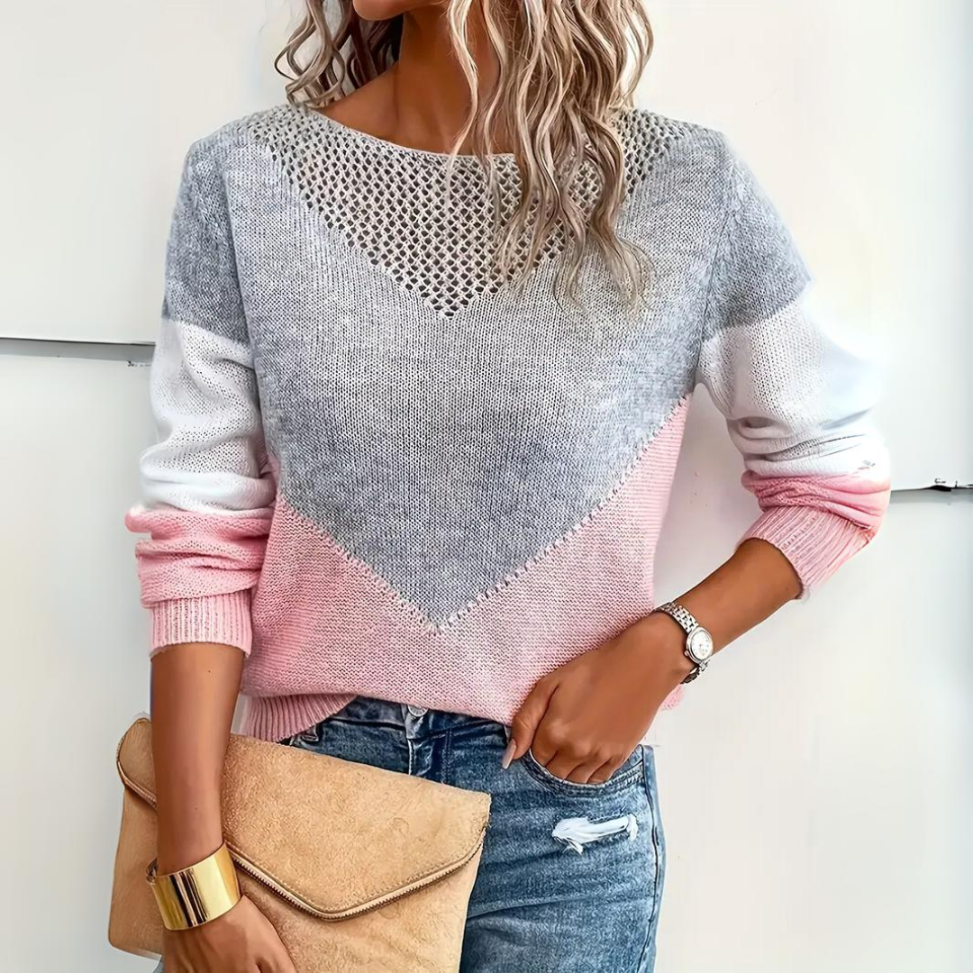 Krohn-e | Sweater - Colorblock Strickpullover mit Netzdetails