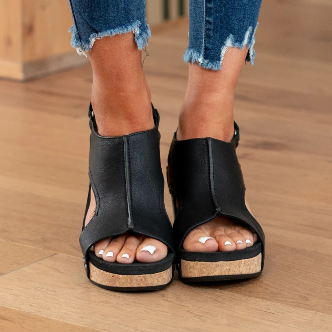 KROHN-E Damen Wedge-Sandalen Veloursleder Verstellbare Riemen Keilabsatz