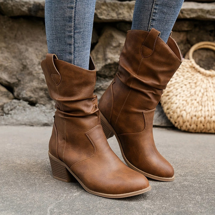 Krohn-e | Leder Rutschfest Frauen Niedrige Ferse Cowboystiefel Abrela