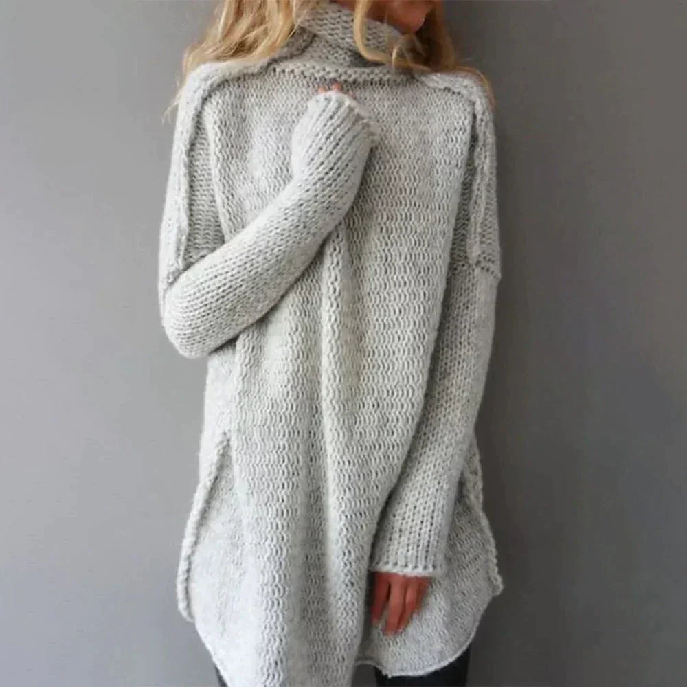 Krohn-e | Grauer Damenpullover mit Kragen und Langen Ärmeln