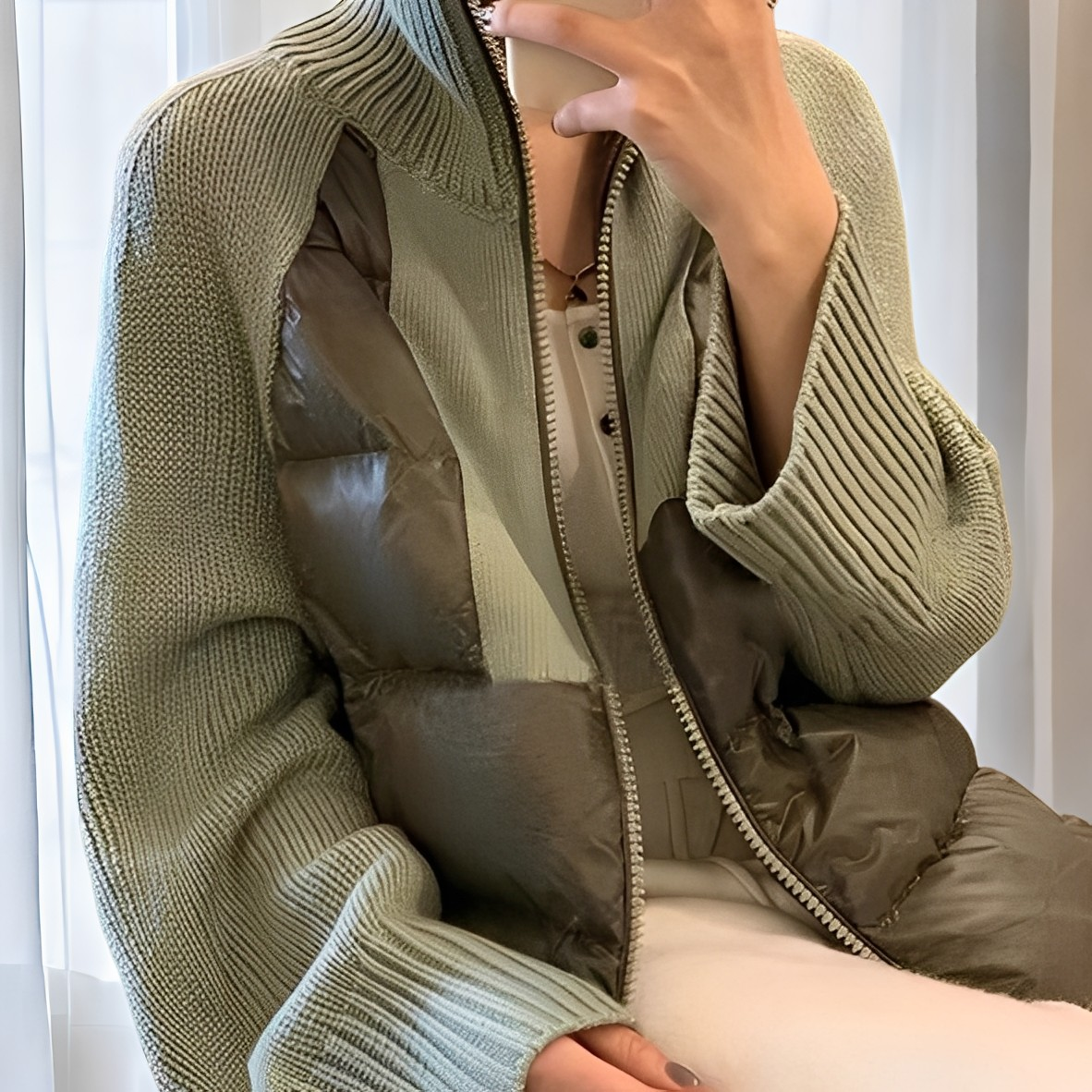Krohn-e | Freizeit Strick Parka Jacke mit Reißverschluss für Frauen