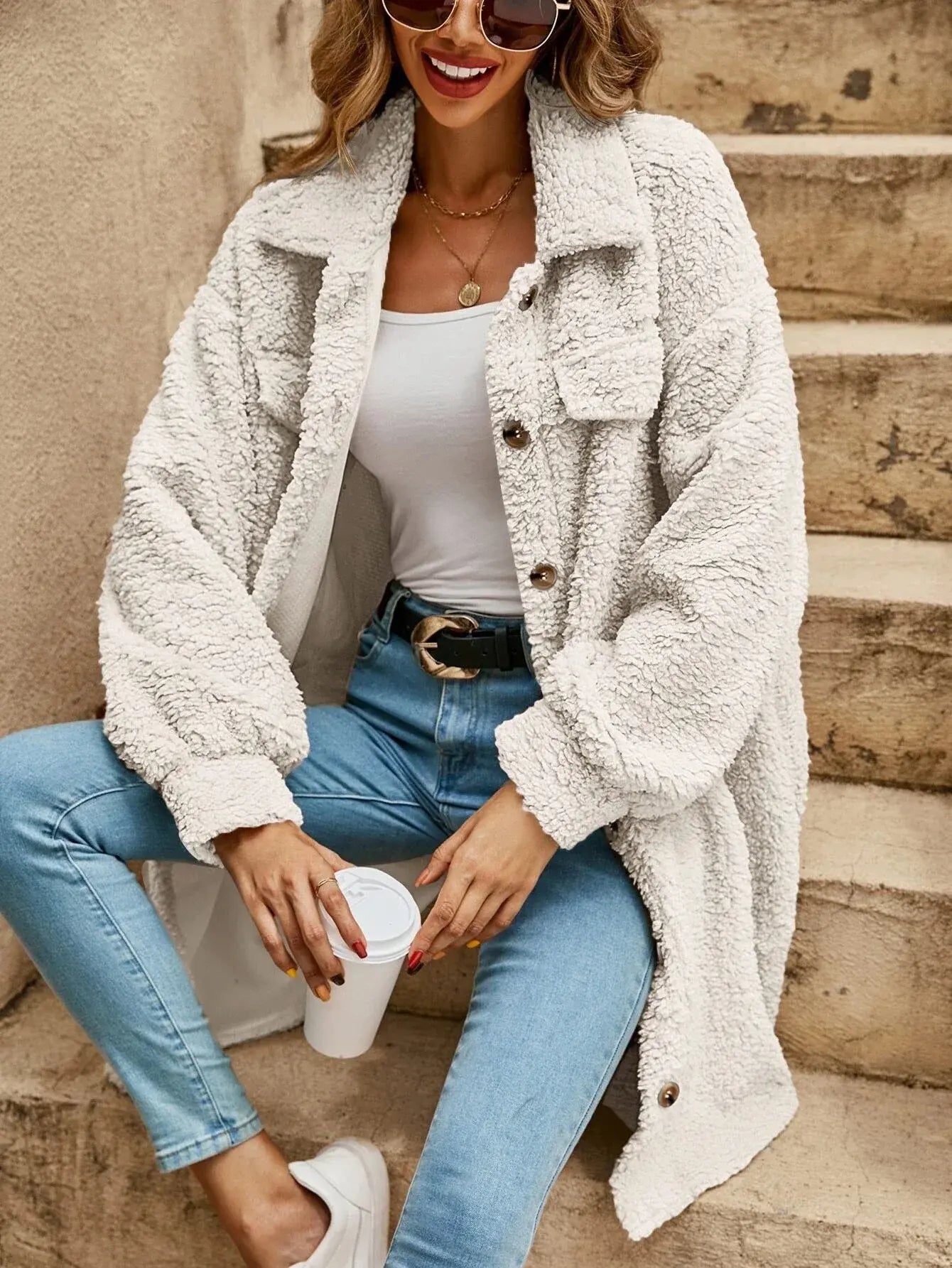 Krohn-e | Bequeme Teddy Jacke mit Knopfleiste & Brusttaschen