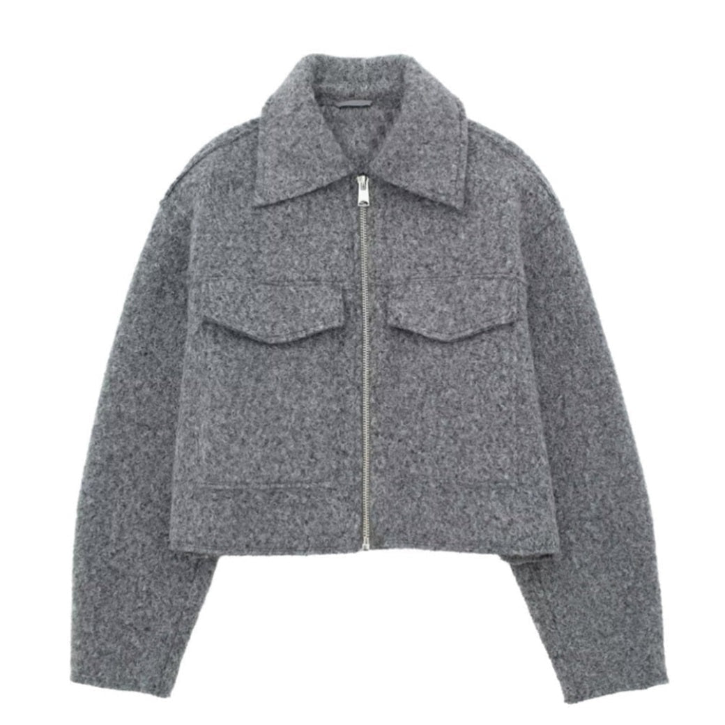Krohn-e | Kurze Wolljacke Scharfer Kragen Strukturiert und Warm