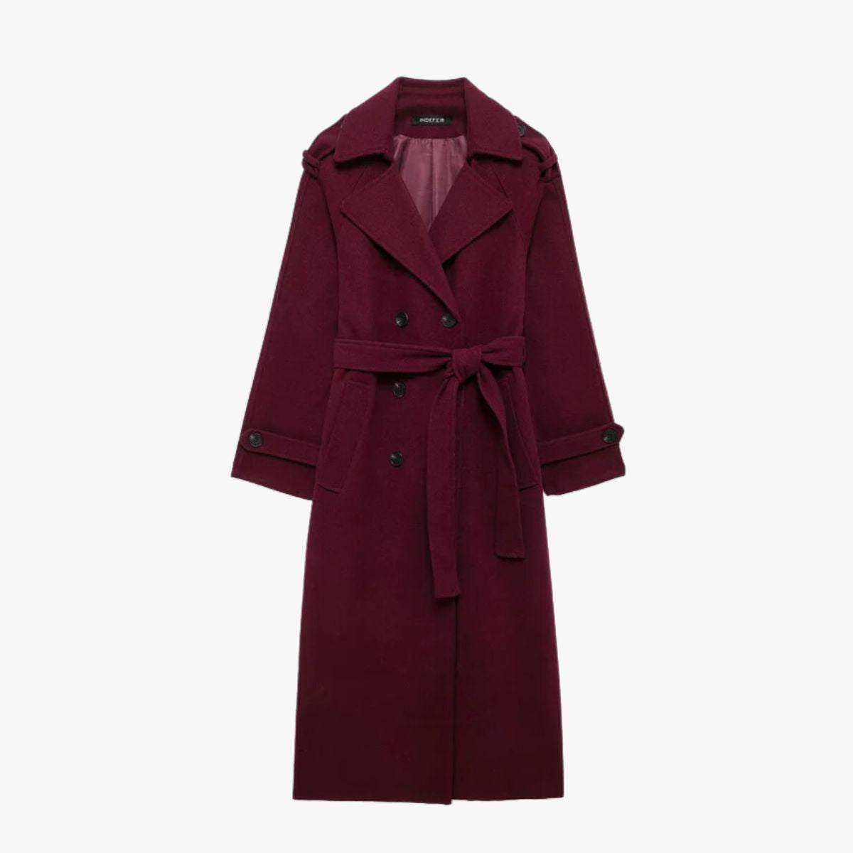 Krohn-e | Eleganter Trenchcoat in Bordeauxrot mit Gürtel