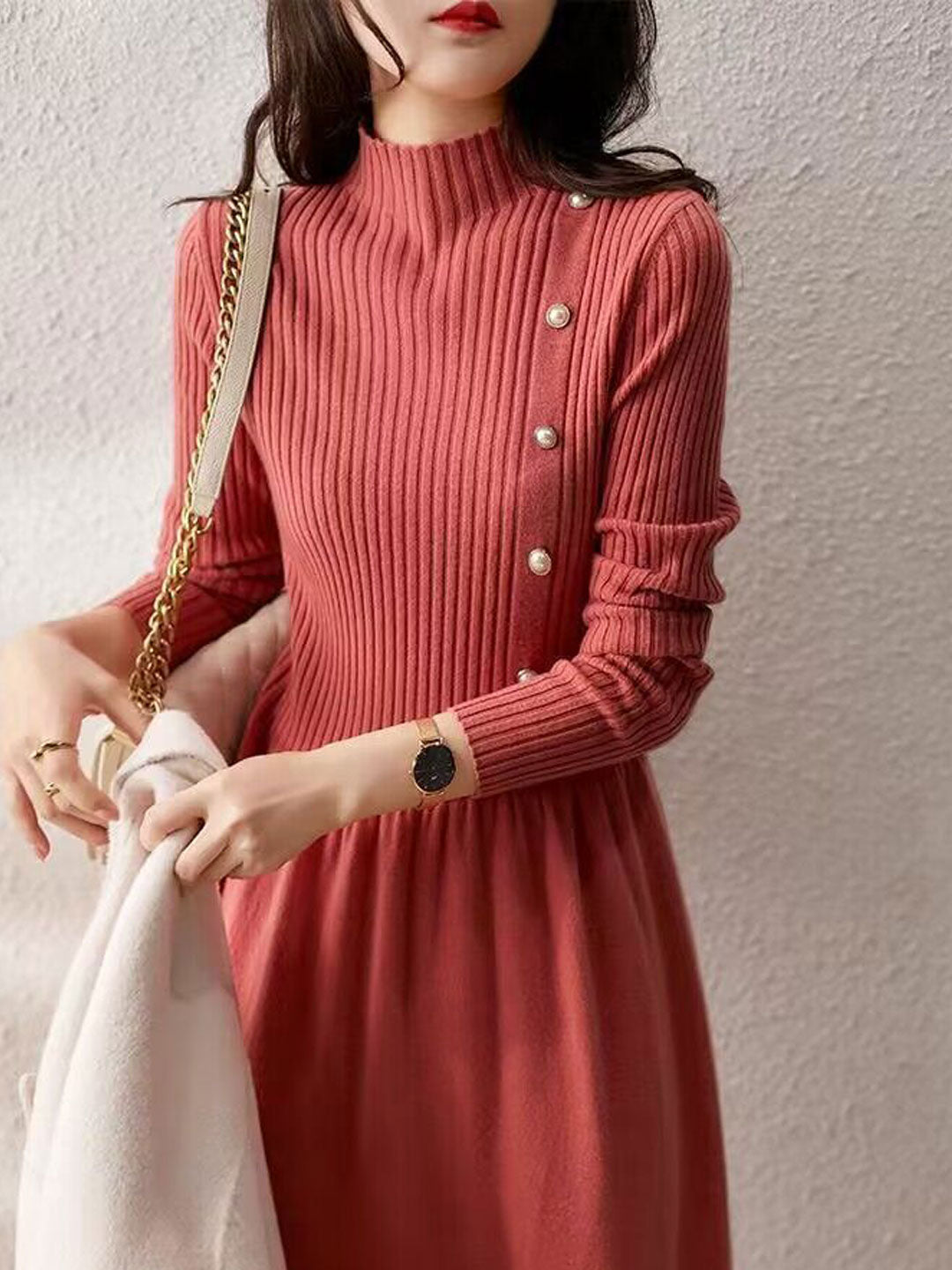 Krohn-e | Kleid - Elegantes Rollkragen Strickkleid