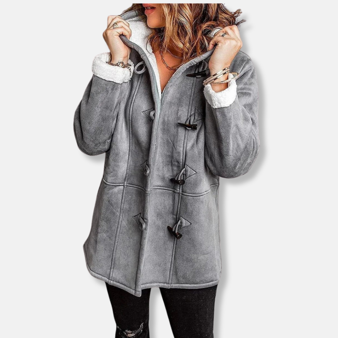 Krohn-e | Fleecejacke - Relaxed Fit - Kapuze - Plüschfutter - Mittellang - Toggle-Verschluss