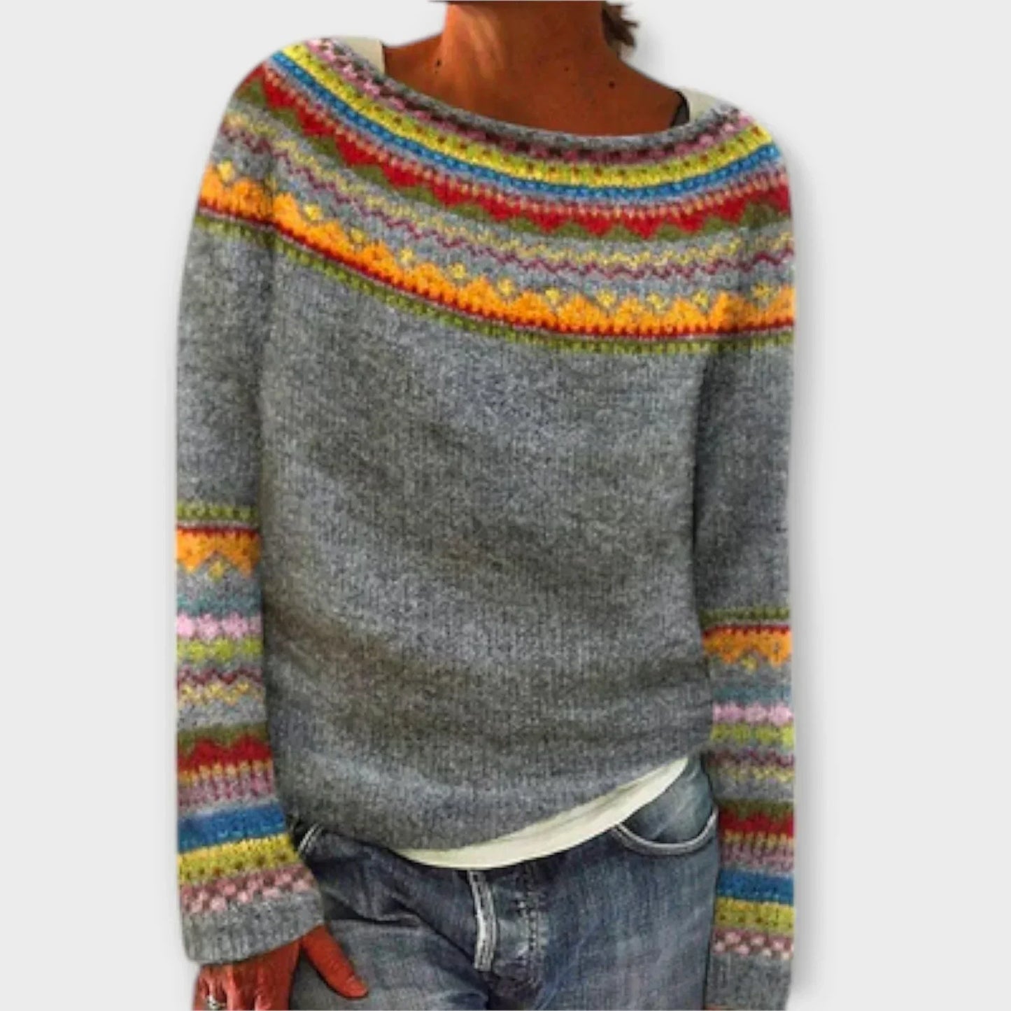 KROHN-E Damen Vintage-Pullover Klassisches Design Weiche Textur