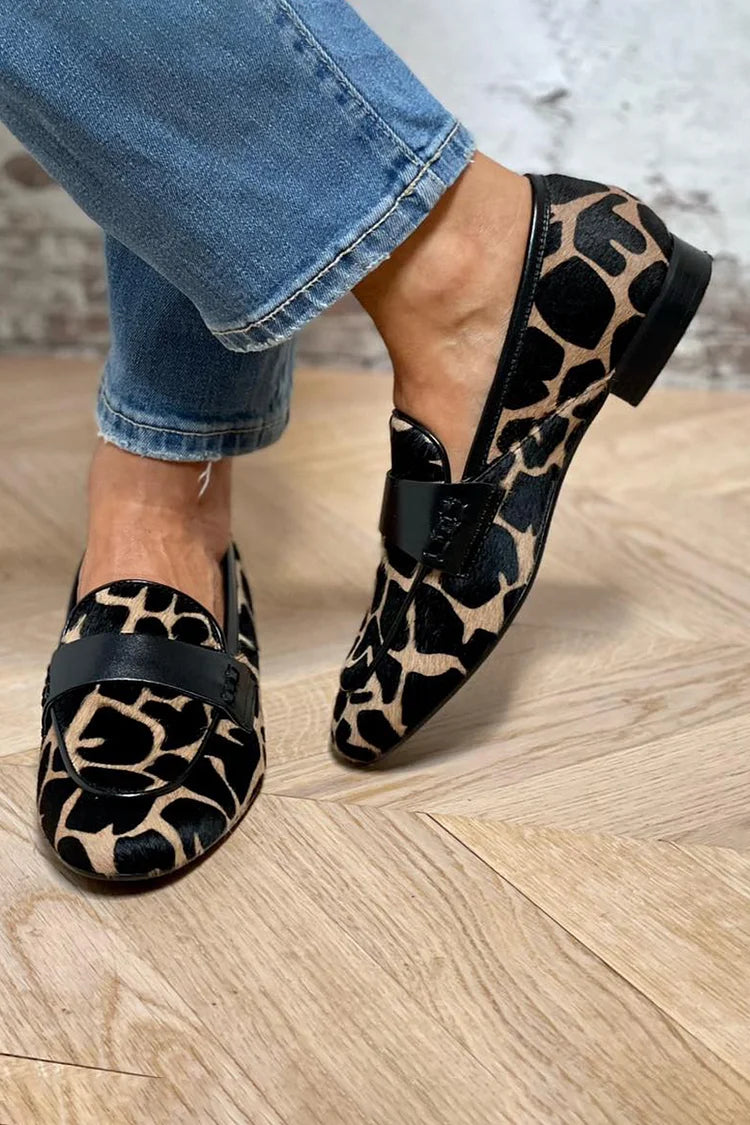 KROHN-E Damen Loafer Kuhmuster Bequeme Passform