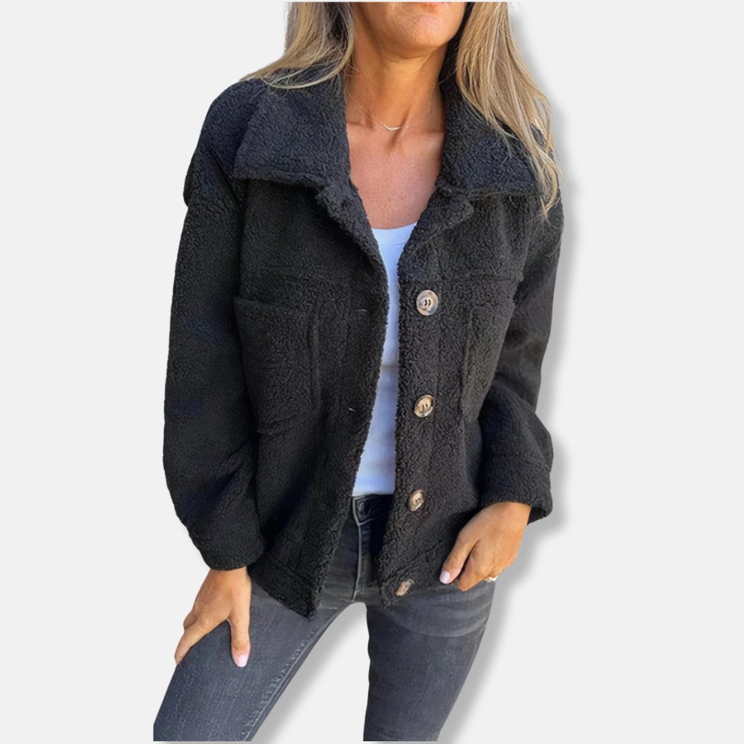 Krohn-e | Sherpa-Jacke - Weiche Flauschige Textur - Lockere Passform - Knopfverschluss und Taschen