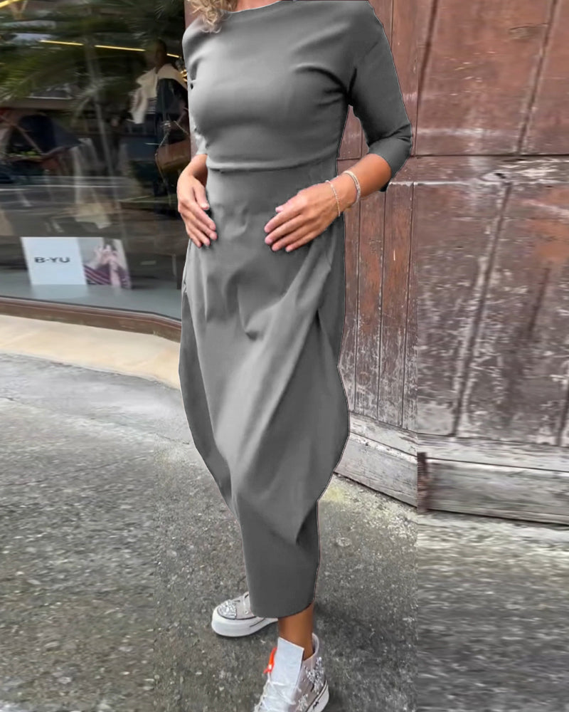 Damen-Langarmkleid mit Taschen, elegant