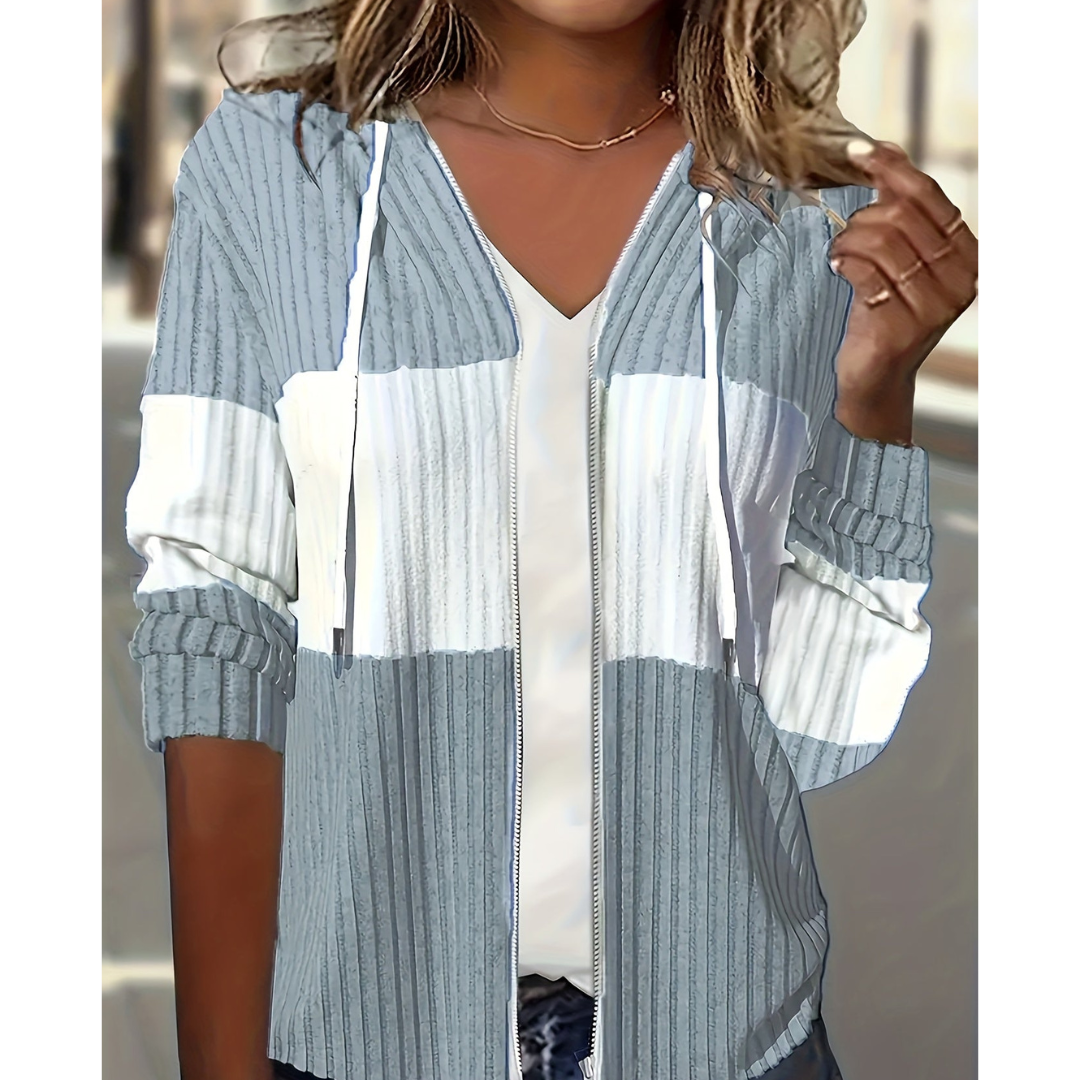 Frauen Kapuzenpullover mit V-Ausschnitt und gerippten Details von Fudus