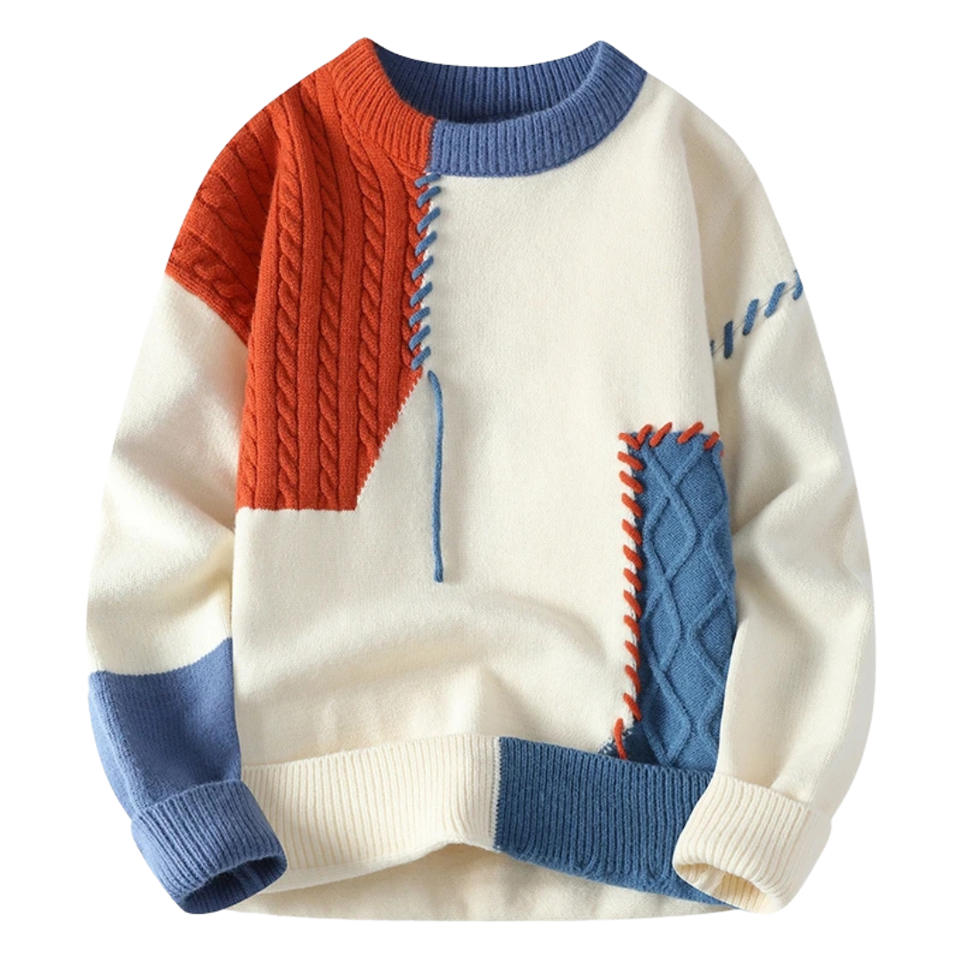 Krohn-e | Sweater mit Patchwork Einzigartiges Design Weich und Warm