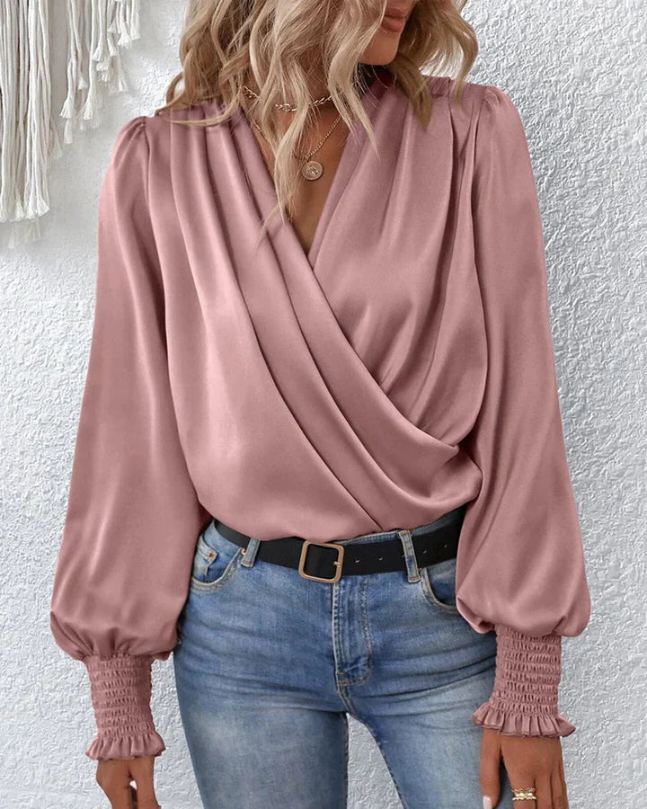 Damenbluse von Fudus: Chic, V-Ausschnitt, lange Ärmel