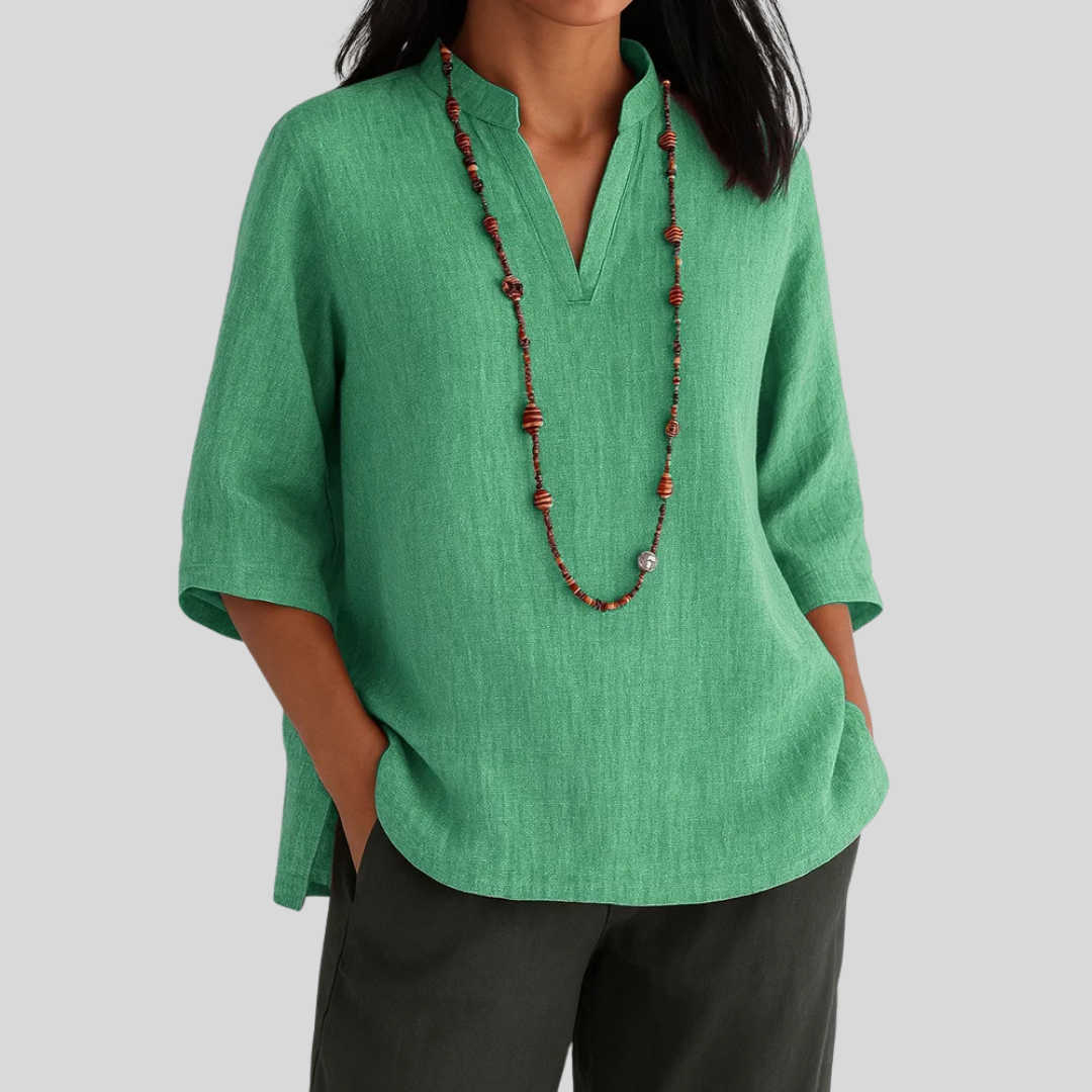 KROHN-E Damen Bluse Relaxed Fit Hellgrün Leichtgewebe