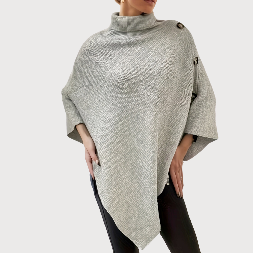 Krohn-e | Asymmetrischer Poncho mit Knöpfen Stricktextur Moderner Stil