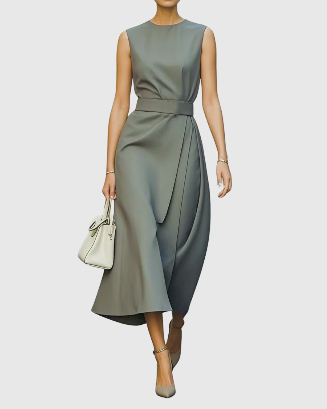 KROHN-E Damen Midi-Kleid Ärmellos Twist-Detail Rostbraun