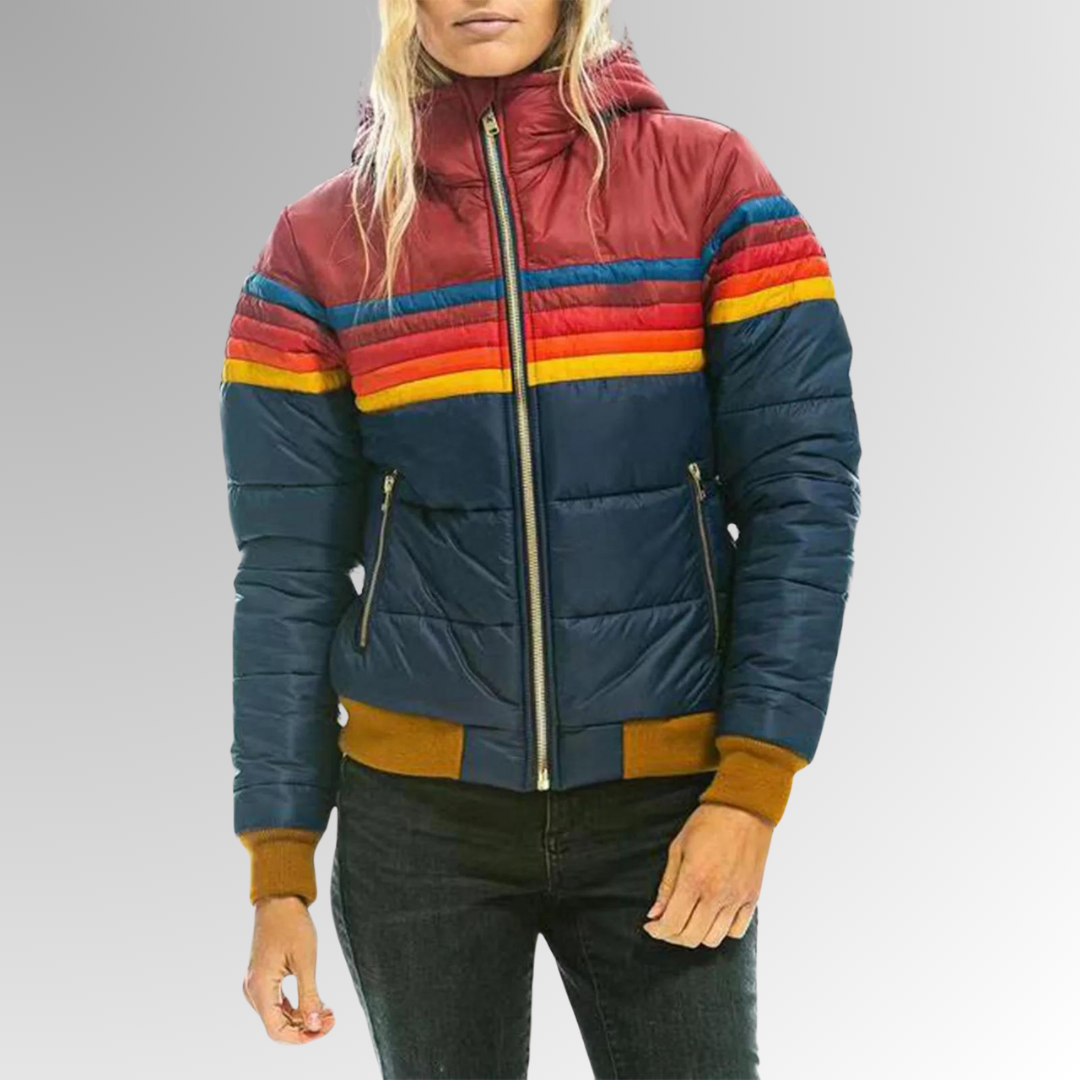 KROHN-E Damen Retro Zip-Jacke Regenbogen-Streifen Funktionsjacke