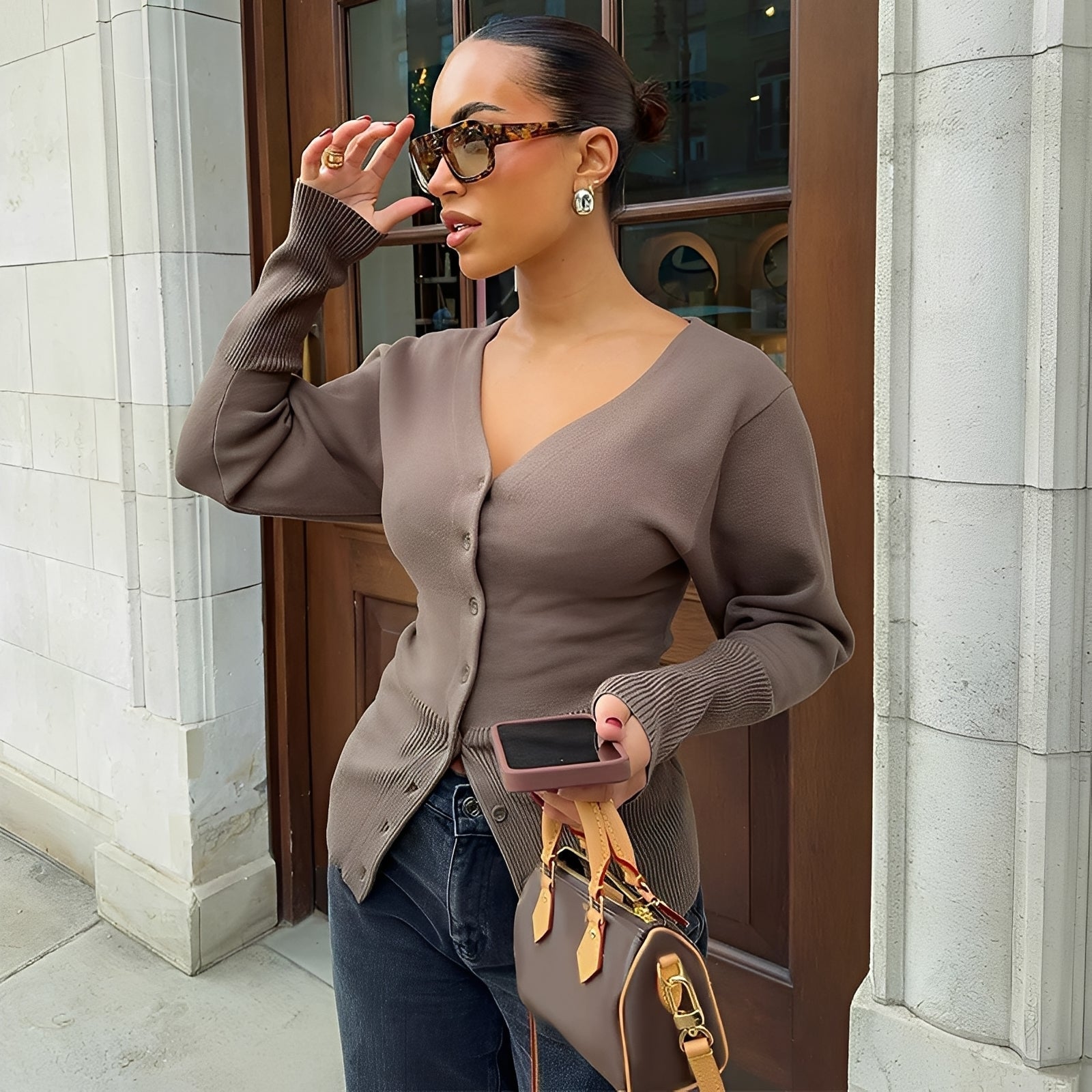 Krohn-e | Stylischer, taillierter Cardigan-Mantel für Damen