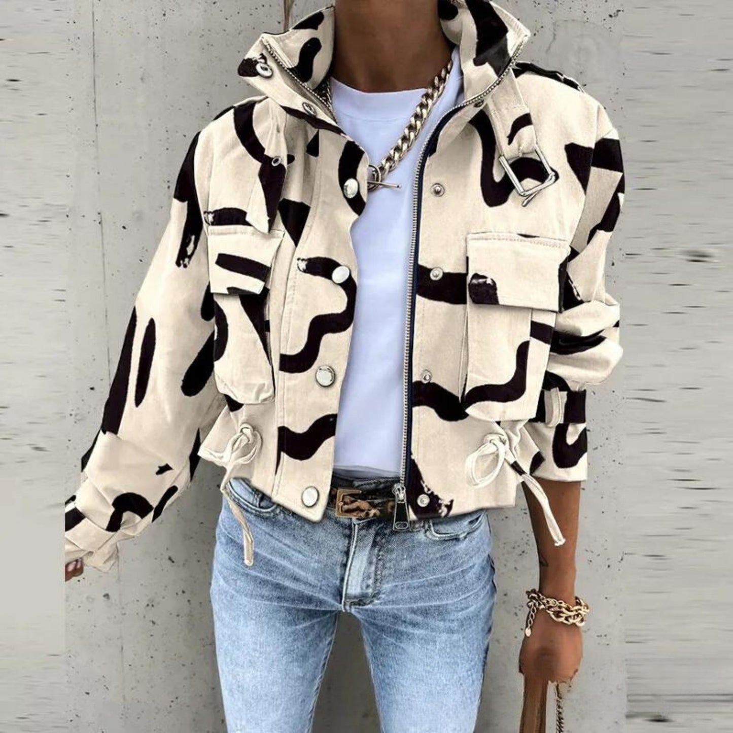 Krohn-e | Kurze Jacke mit Grafischem Muster Baumwolle Mutig, Urban