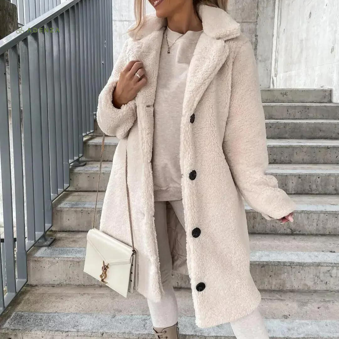 Krohn-e | Teddy Mantel - Weich Undwarm - Oversized Passform - Knopfverschluss - Reverskragen