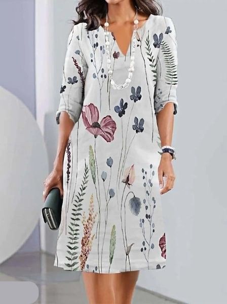 KROHN-E Damen Tunika-Kleid Blumenmuster Fließend A-Linie Sommer