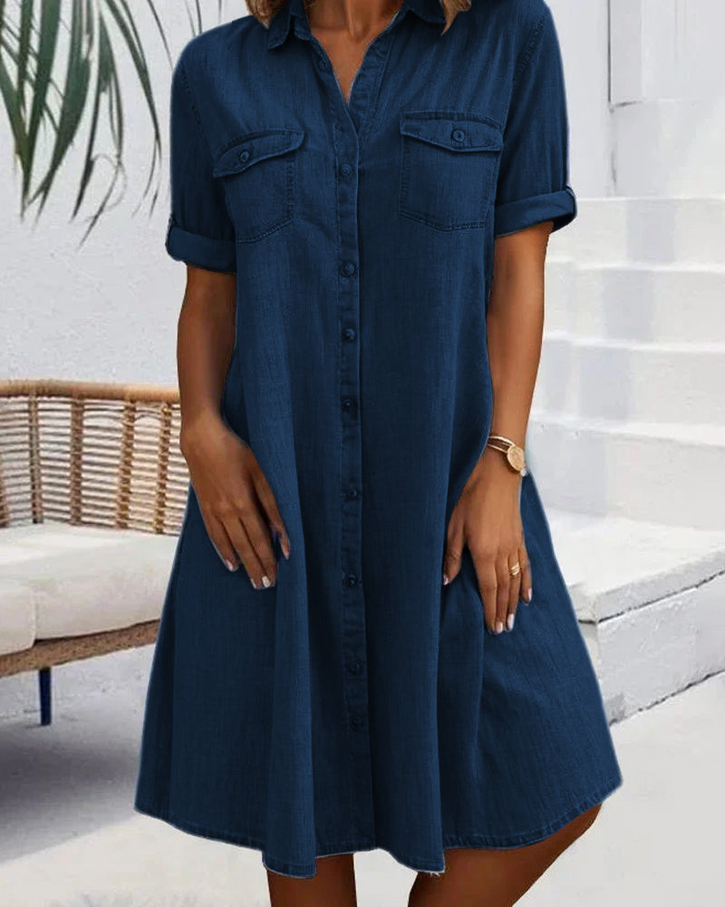 KROHN-E Damen Jeanskleid Leicht Entspannte Passform Hemdkleid