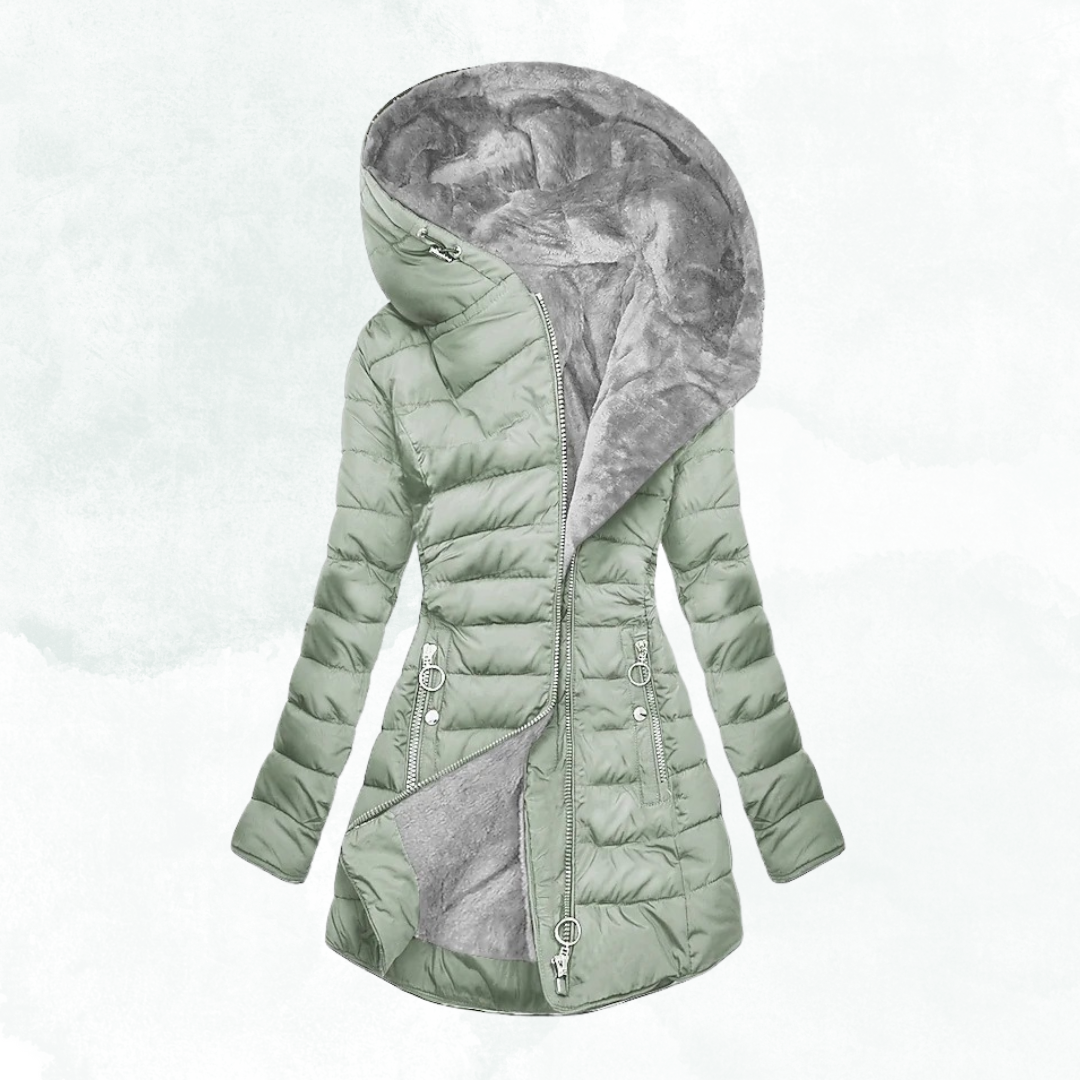 KROHN-E Damen Wintermantel Kunstfell-Futter Elegant