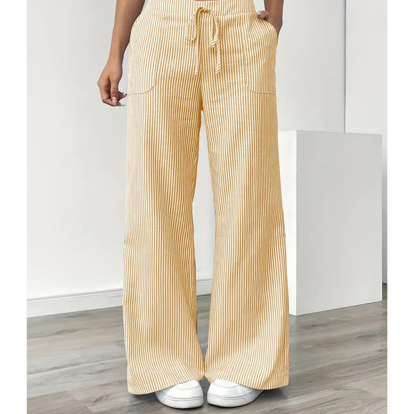 KROHN-E Damen Gestreifte Hose Entspannte Passform