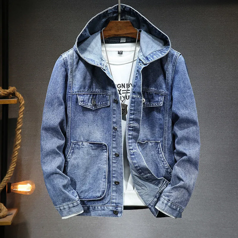 Herren-Denimjacke mit Kapuze und Taschen
