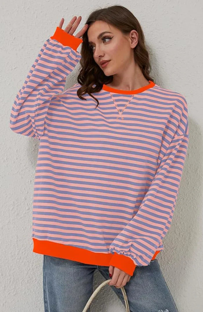 Krohn-e | Gestreifter Rundhals Langarmpullover