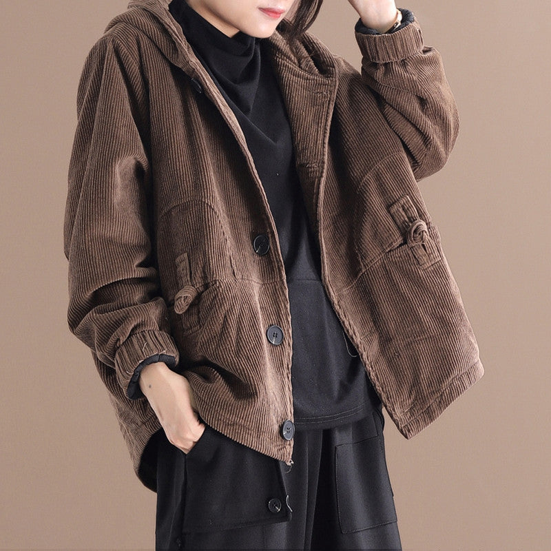 Krohn-e | Lässige kurze Cord-Jacke mit Kapuze für Frauen