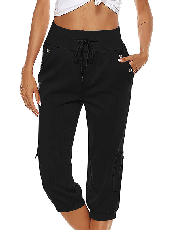 Kurze Damen-Leinenhose im Cargo-Stil
