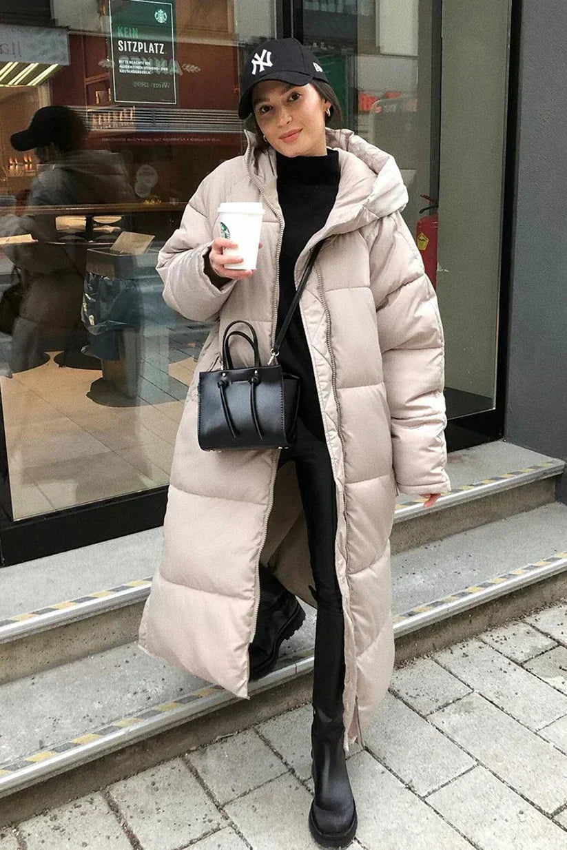 Krohn-e | Lange gesteppte Jacke mit Kapuze für Damen ideal für kalte Wintertage