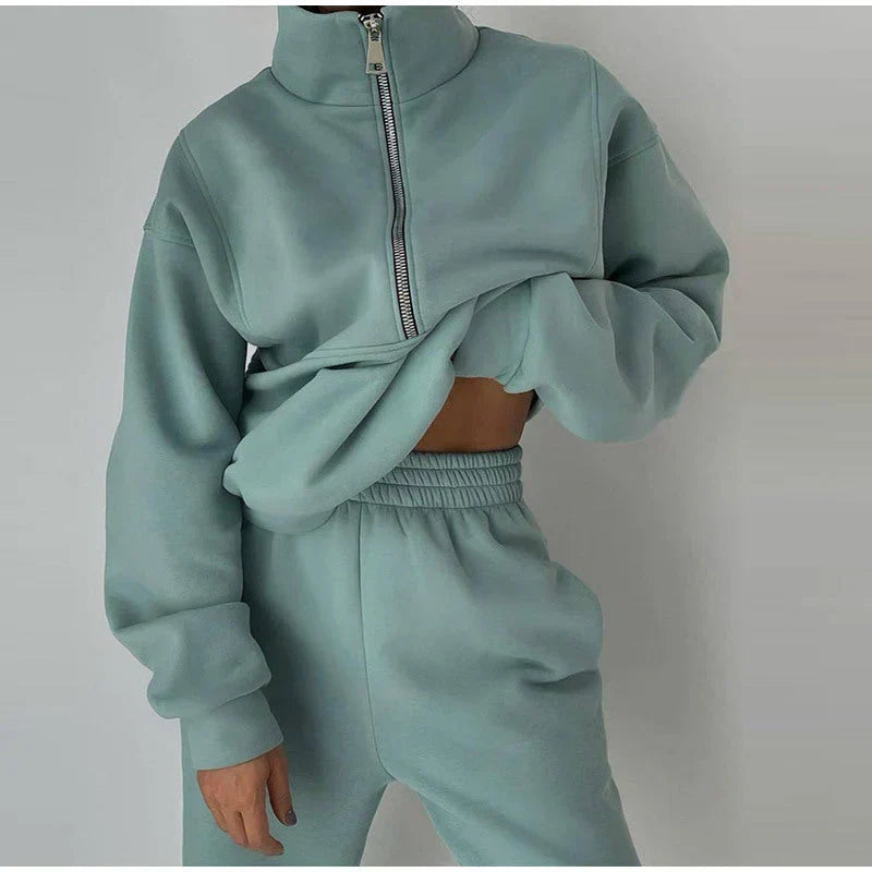 Krohn-e | Sweatshirt - Damen Herbst Halb-Zip Trainingsanzug Set