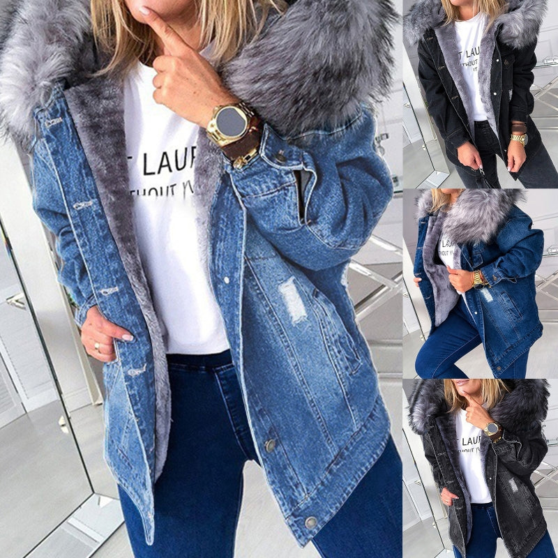 Damen-Jeansjacke von Kolseth mit stylischem Pelzkragen