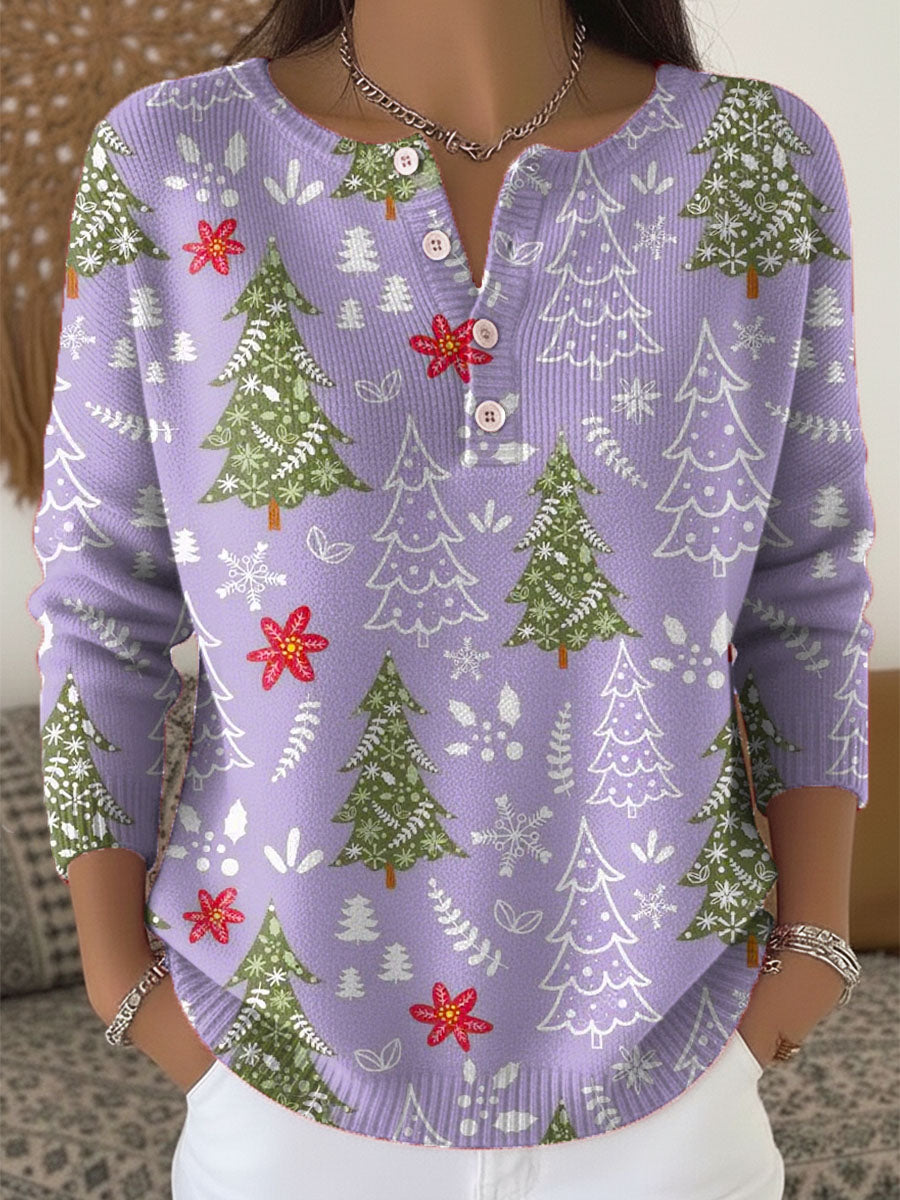KROHN-E Damen Weihnachtspullover Knöpfe Kuschelig Strick