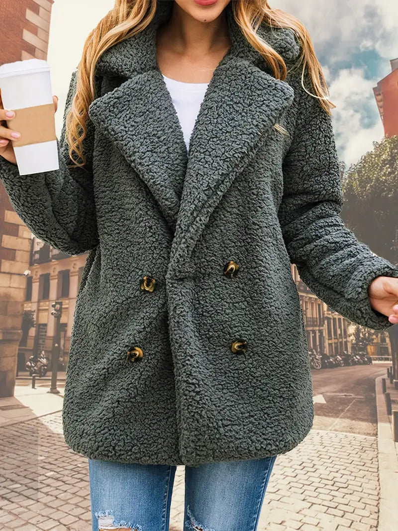 Krohn-e | Doppelreiher Teddy Mantel mit Revers
