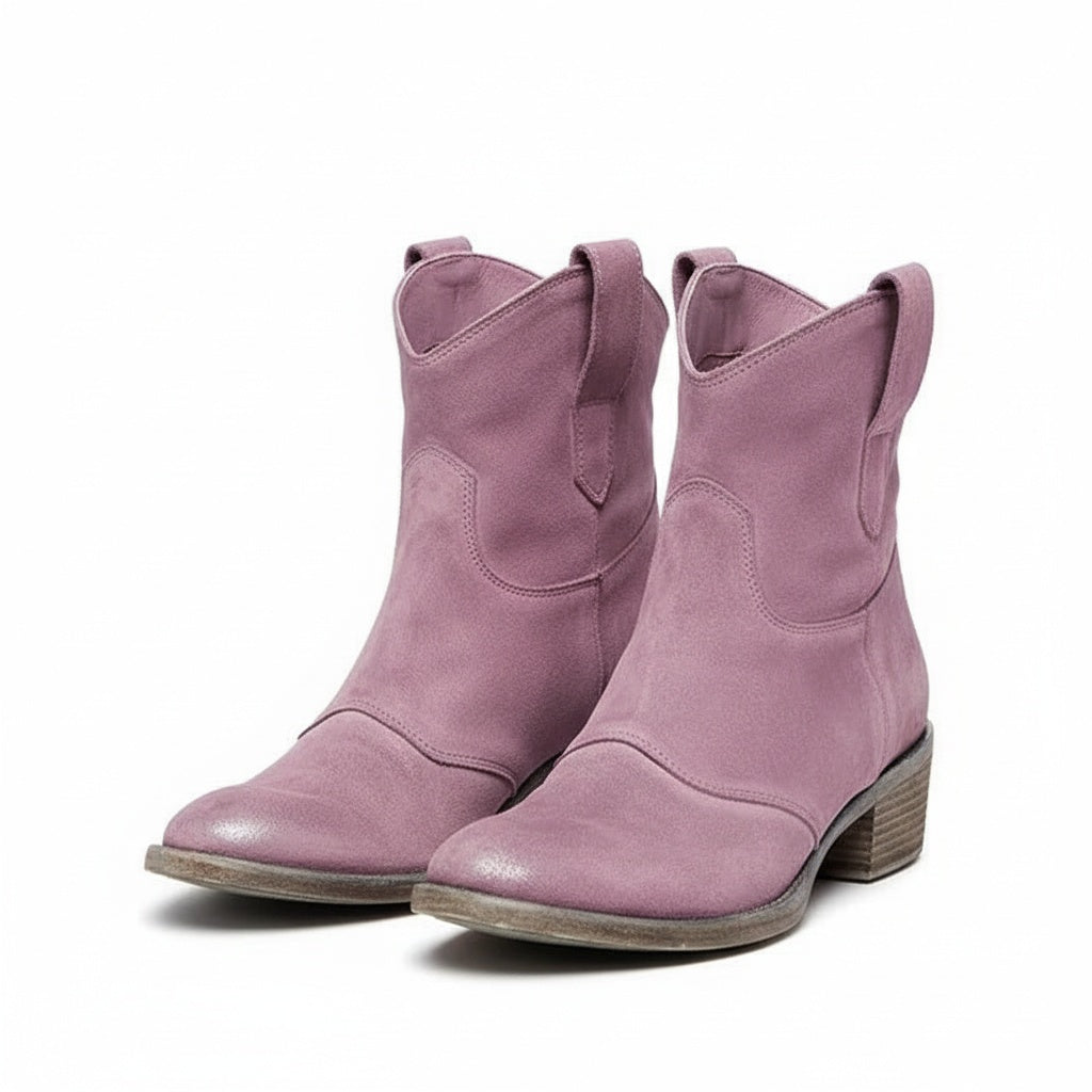 KROHN-E Damen Cowboy Ankle Boots Western-Stil Vintage Braun