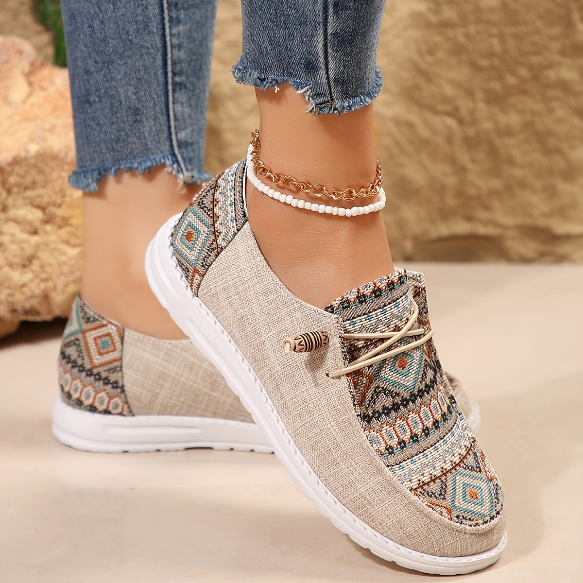 KROHN-E Damen Sneaker Atmungsaktiv Tribal-Design Gepolstert