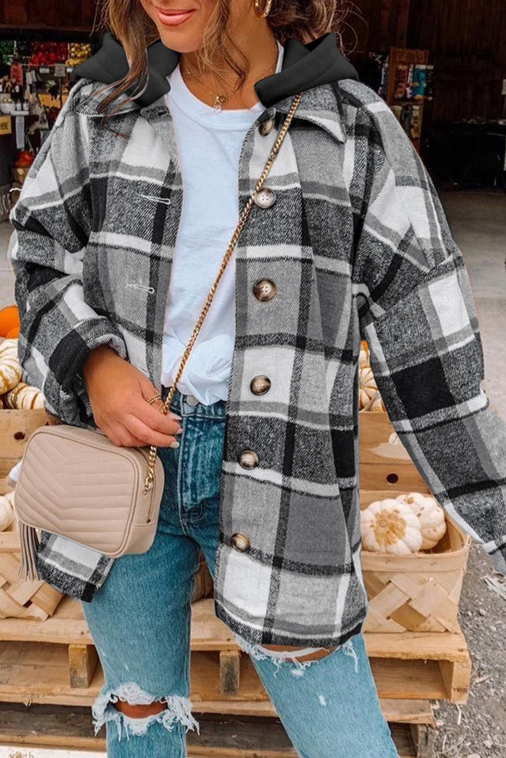 Krohn-e | Gitterhemdenjacke mit Kapuze Polyester Lässig und Trendy