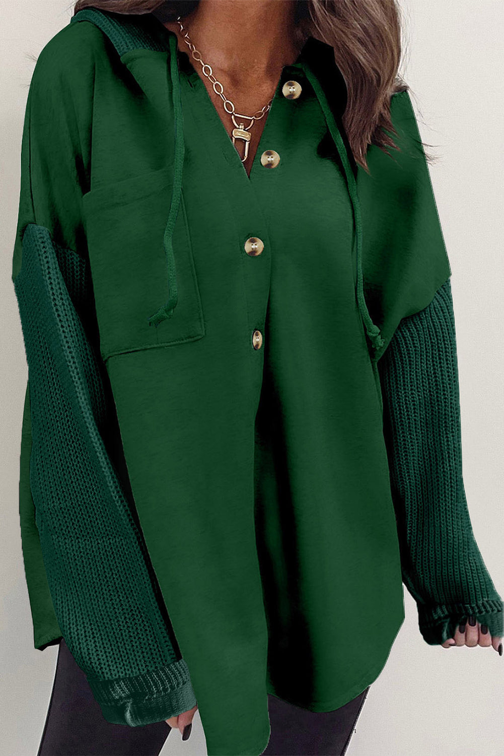 Krohn-e | Langärmelige Bluse mit Kapuze und Knöpfen Baumwollmischung Komfort und Stil
