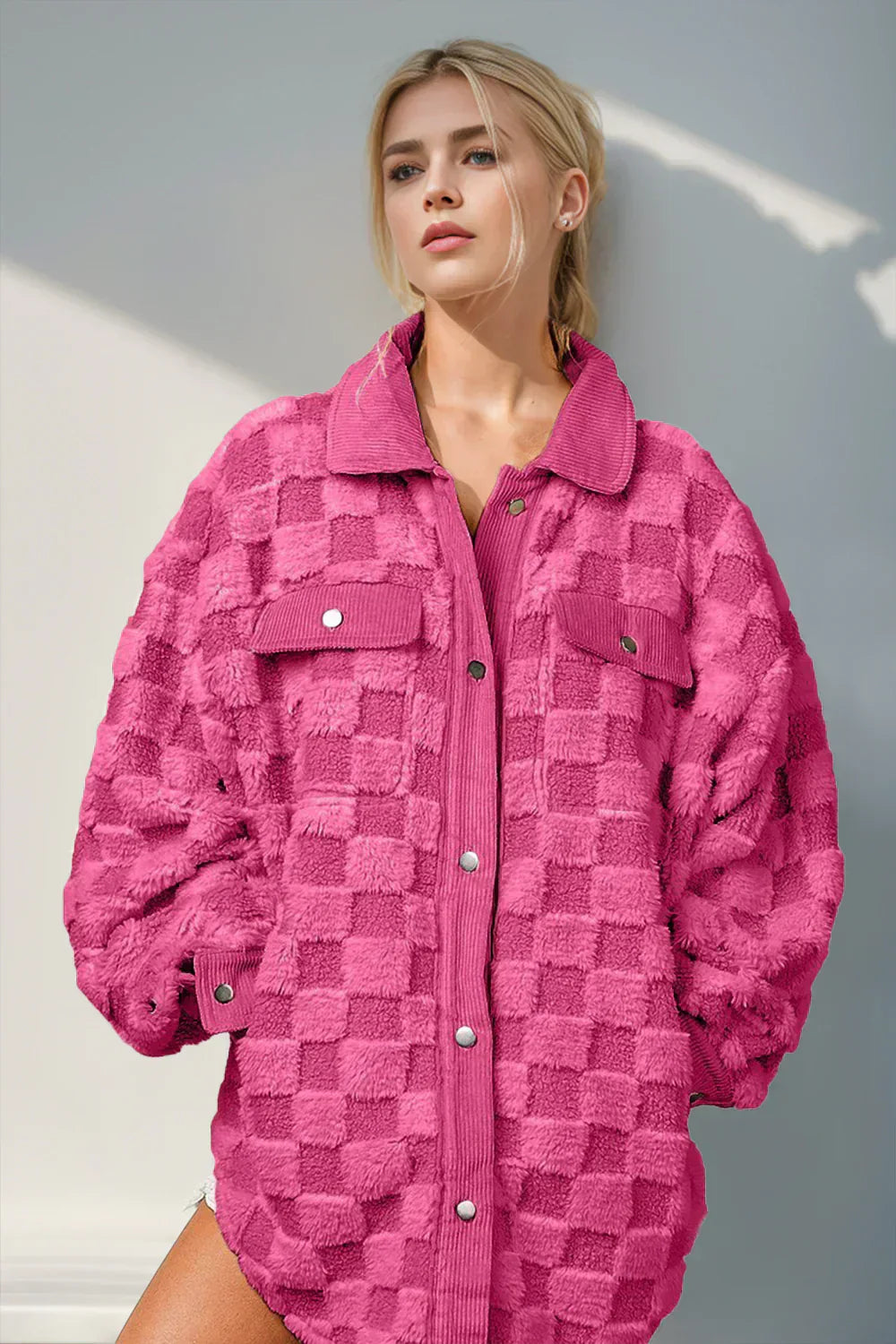 Krohn-e | Jacke mit Karostruktur Knopfverschluss Weich und Übergrößen