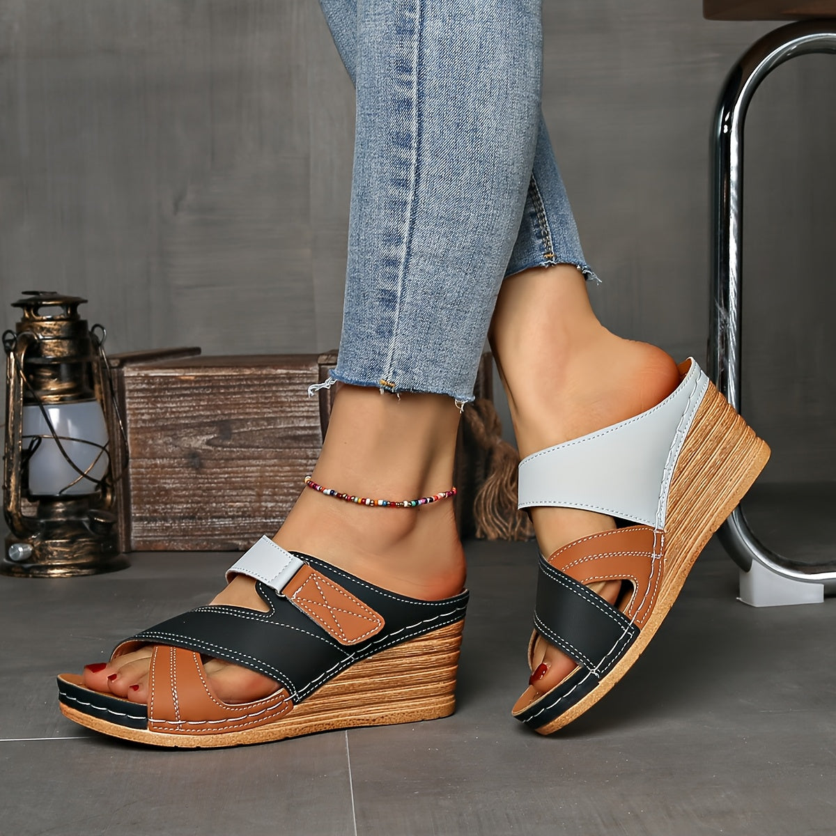 KROHN-E Damen Wedge-Slides Komfort Colorblock Design