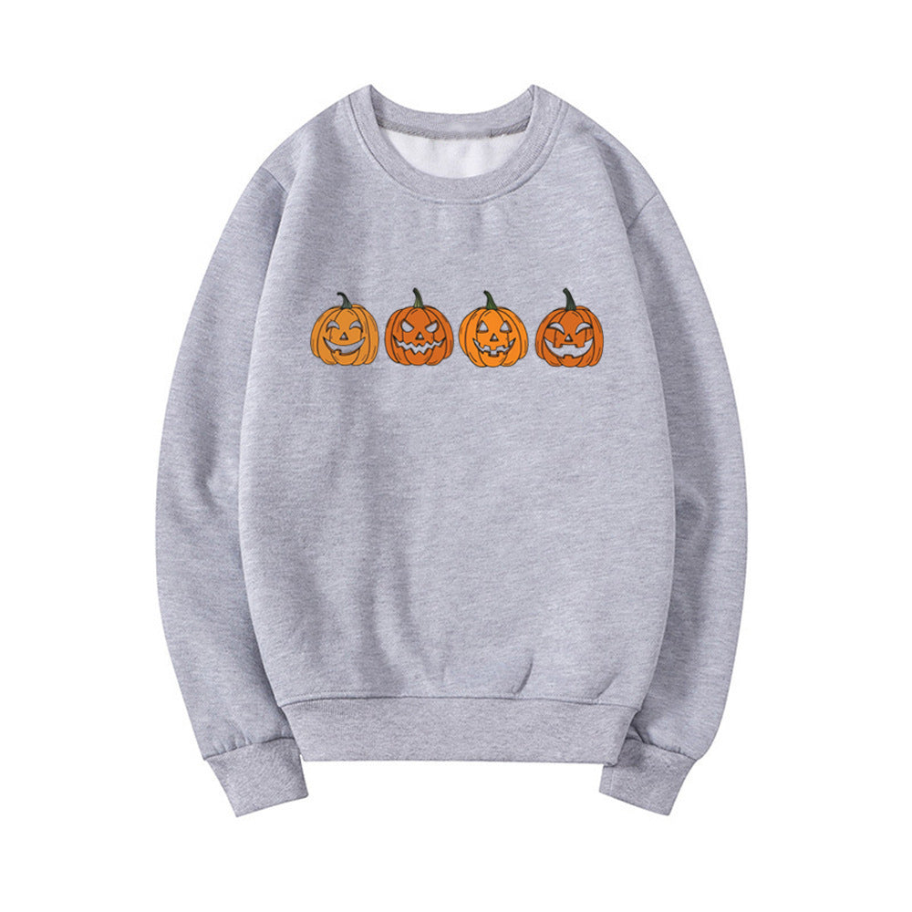 Fudus Damen Halloween Pullover mit Rundhals und Kürbisdesign